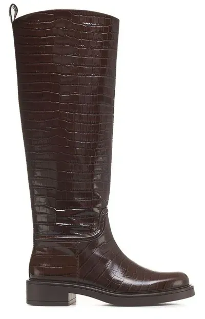 Stuart Weitzman Celia Embossed Boots In Brown