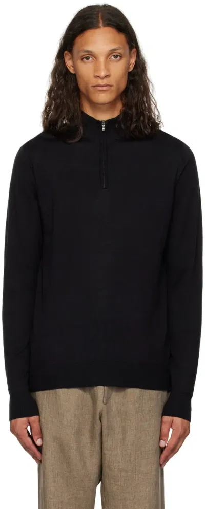 Sunspel Black Half-zip Sweater In Bkaa Black