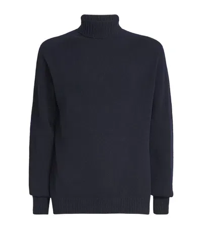 Sunspel Lambswool Rollneck Sweater In Navy