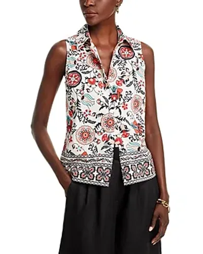 T Tahari Printed Button Down Blouse In Garden Party