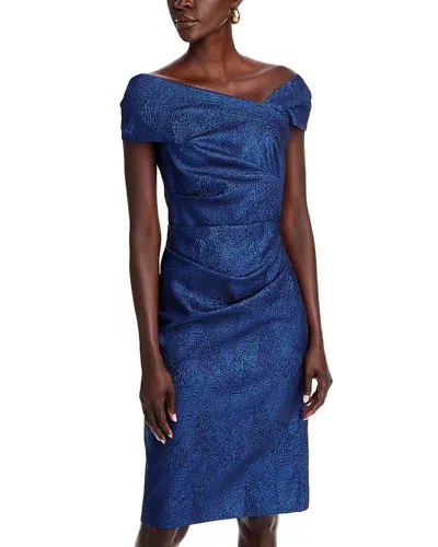 Teri Jon By Rickie Freeman Shimmered Off The Shoulder Dress In Sapphire Black