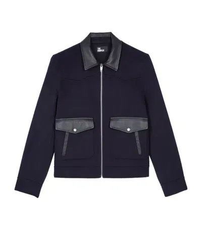 The Kooples Wool-lambskin Bomber Jacket In Navy