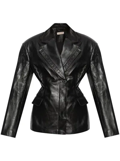 The Mannei Venus Leather Blazer In Black