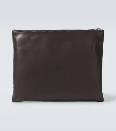 The Row Allegra Leather Clutch In Brown