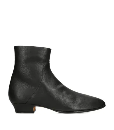 The Row Anwar Leather Ankle Booties In Black