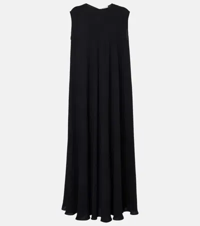 The Row Flowing Silk Crepe Dress With Round Neckline In Black