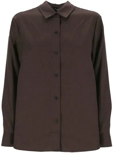 Theory Boxy Pleated Shirt In Brown