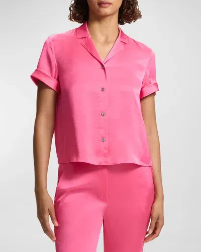 Theory Pink Camp Shirt In Pink Azalea