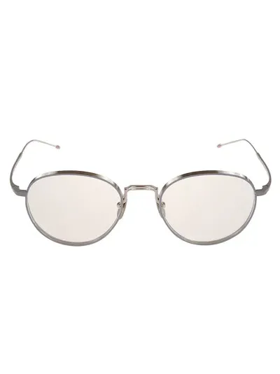 Thom Browne Curved Metallic Glasses In Silver Grey W