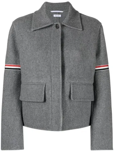 Thom Browne Grosgrain-stripe Brushed Jacket In Grey