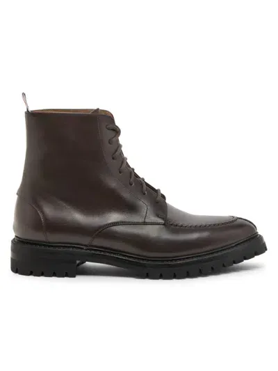 Thom Browne Men's Apron-stitch Leather Ankle Boots In Brown