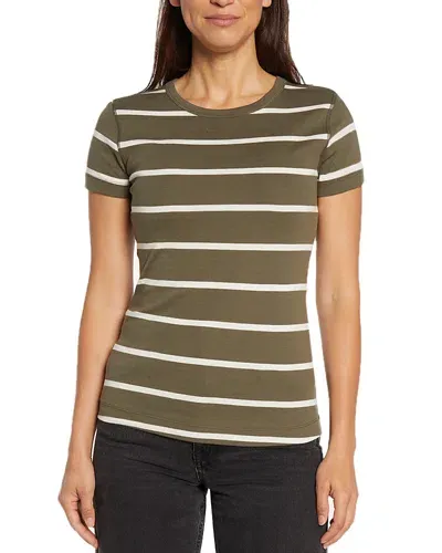 Three Dots Cotton Short Sleeve Crewneck Tee In Olive Stripe