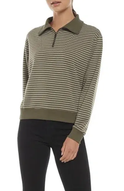 Three Dots Stripe Quarter Zip Sweatshirt In Peacoat