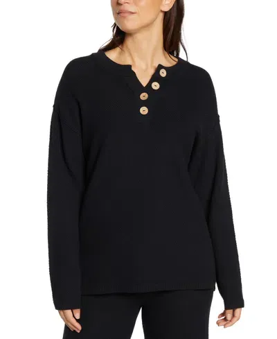 Three Dots Women's Parma Henley Long-sleeve Top In Black