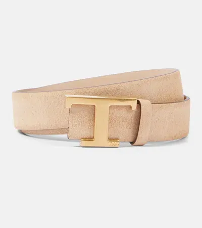 Tod's Suede Belt In Beige