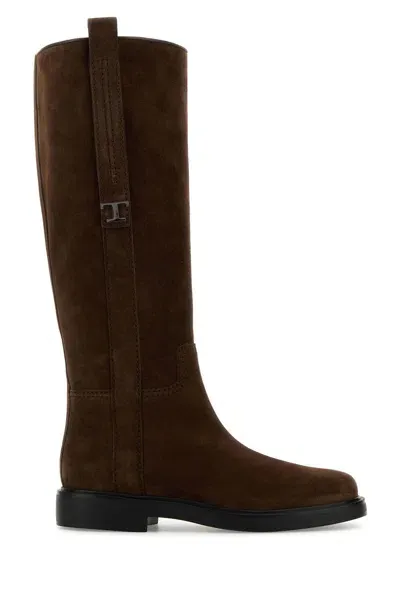 Tod's 30mm Suede Tall Boots In Brown