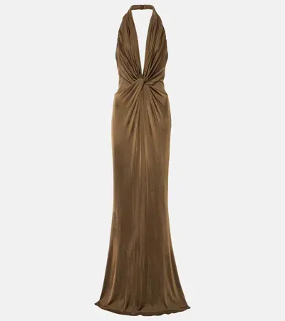 Tom Ford Halterneck Jersey Gown In Bronze Oli