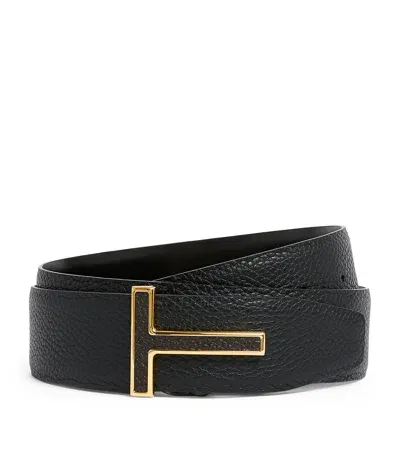 Tom Ford Leather Reversible T Icon Belt In Black