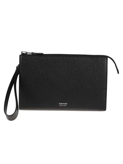 Tom Ford Logo Mini Flat Pochette In Black