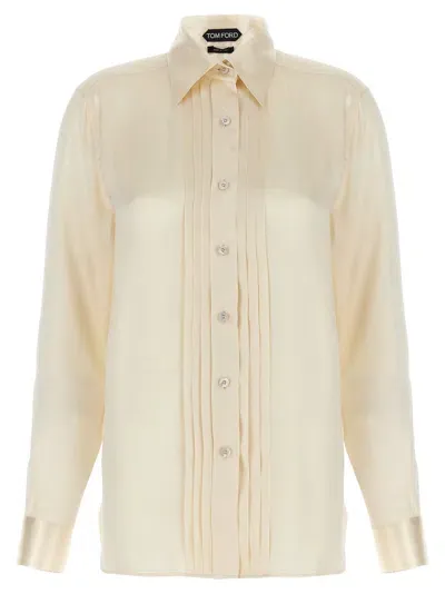 Tom Ford Pleated Plastron Shirt In White