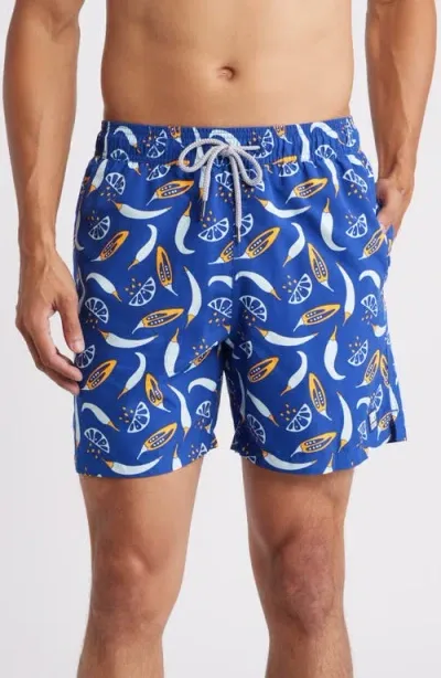 Tom & Teddy Chilli Swim Trunks In Blue & Orange