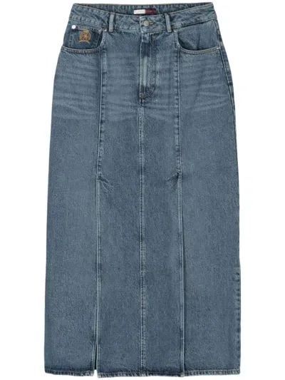 Tommy Hilfiger Logo-embroidered Denim Skirt In Blue