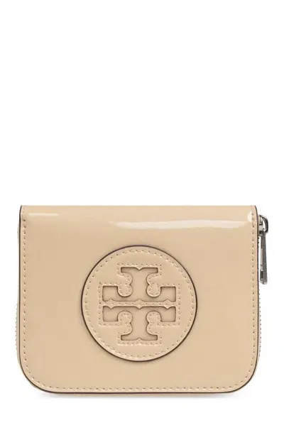 Tory Burch Ella Logo Embossed Wallet In Beige