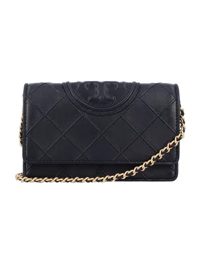 Tory Burch Fleming Chain Wallet In Black