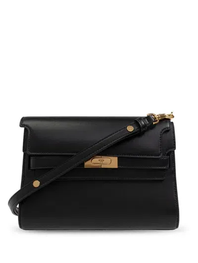 Tory Burch Lee Radziwill Leather Shoulder Bag In Black