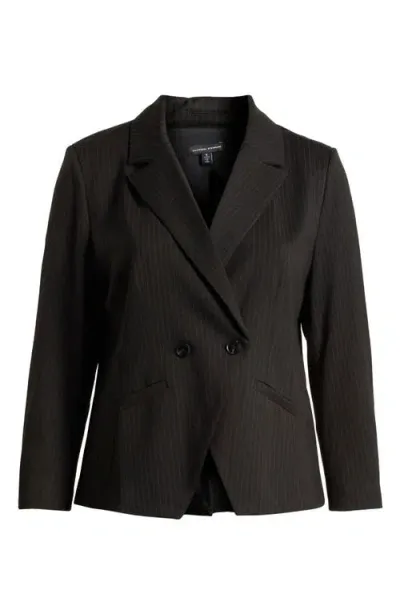 Universal Standard Bianca Stretch Ponte Double Breasted Blazer In Slate Pinstripe