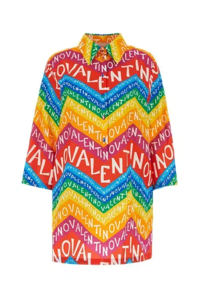 Valentino Allover Logo Printed Multicolor Mini Shirt Dress