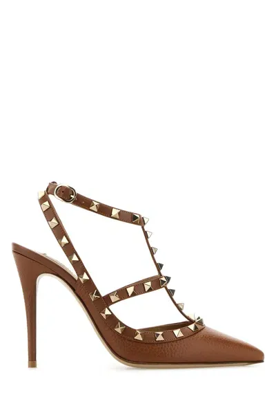 Valentino Garavani Brown Leather Rockstud Pumps