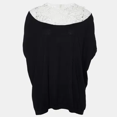 Pre-owned Valentino Black Knit & Lace Oversized Top L