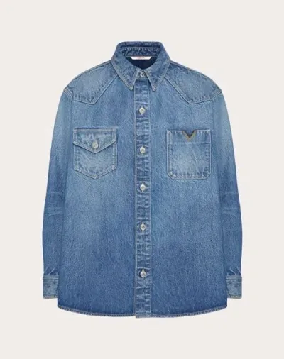 Valentino Denim Shirt With Metallic V Detail