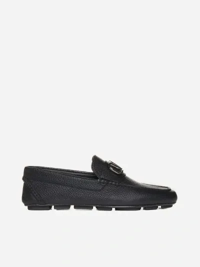 Valentino Garavani Driver Vlogo Leather Loafers In Black