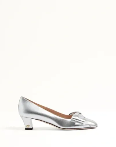 Valentino Garavani Bowow Pumps In Laminated Nappa 45mm Woman Silver 40.5