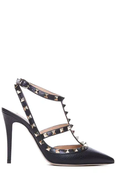 Valentino Garavani Rockstud Pointed Toe Caged Pumps In Negro