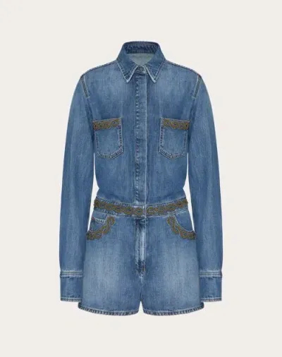 Valentino Mid Blue Embroidered Denim Jumpsuit Woman Denim 40