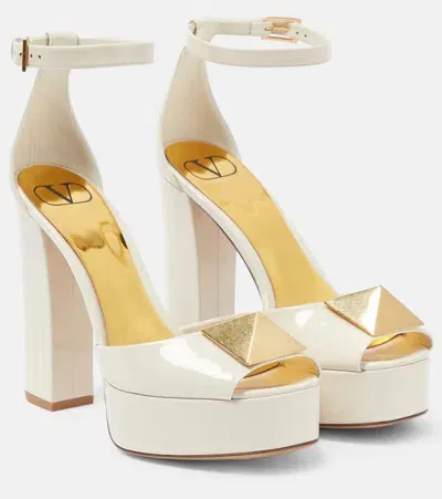 Valentino Garavani One Stud Patent Leather Platform Sandals In White