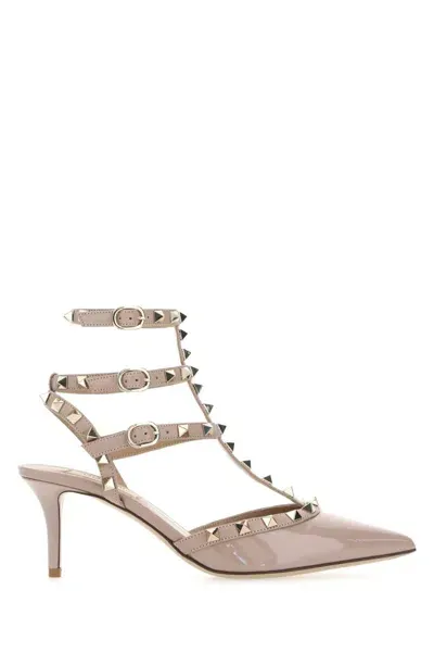 Valentino Garavani Antiqued Pink Leather Rockstud Pumps In Beige