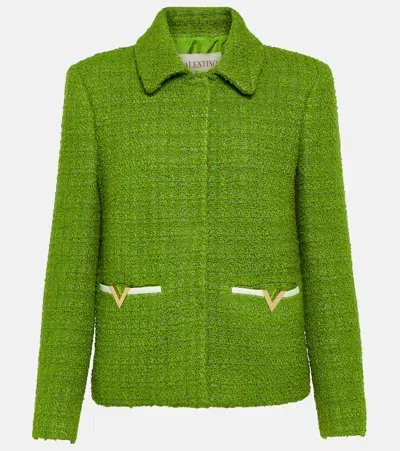 Valentino Vgold Detail Fitted Jacket In Green