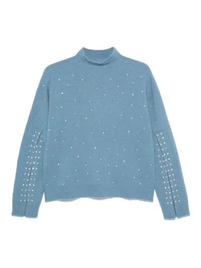 Vanisé Crystal Cashmere Sweater With Rhinestones In Blue