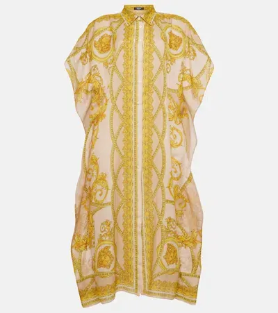 Versace Barocco Cotton And Silk Maxi Dress In Gold