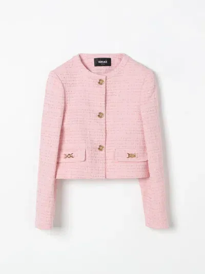 Versace Cotton Blend Tweed Jacket In Pink