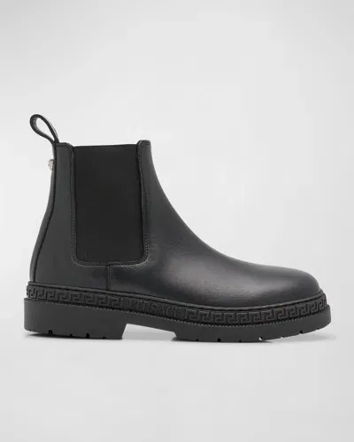 Versace Girl's Leather Chelsea Boots, Kids In Black