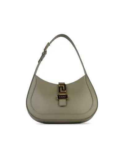 Versace Greca Goddess Logo Plaque Small Shoulder Bag In Grey