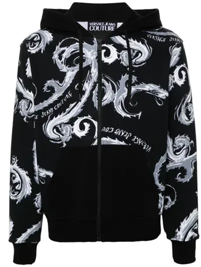 Versace Jeans Couture Barocco-printed Hoodie In Black