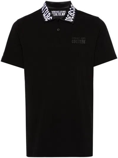 Versace Jeans Couture Logo-collar Piqué Polo Shirt In Black