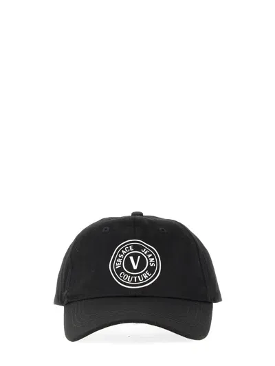 Versace Jeans Couture "v-emblem" Baseball Cap In Black