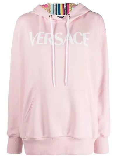 Versace Panelled Print Hooded Sweatshirt In Pink